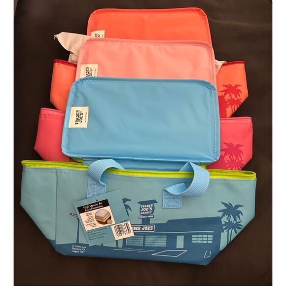Trader Joe's Day Mini Insulated Tote Bag Bundle Of 3 - Peach & Teals & Pinks - Picture 1 of 4
